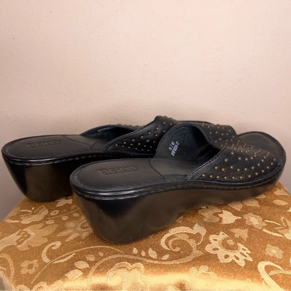 Size 10 Born Brand Black Leather Mule Bronze Studded Accent Slip On 2.5” Heel - Picture 3 of 14